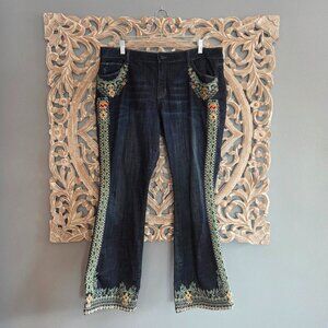 Laurie Felt Dark Blue Classic Boot Cut Jeans Embroidery Floral 16